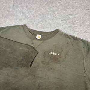 Vintage Carhartt Sweatshirt Mens L Crewneck Green Logo Thrashed Distressed Work